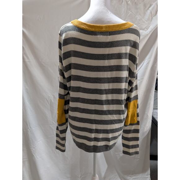 Democracy Women’s Sweater Preppy Striped Shirt Size Large Elbow Patch Yellow EUC - Picture 6 of 14